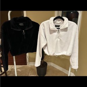 2 cropped fuzzy sweaters